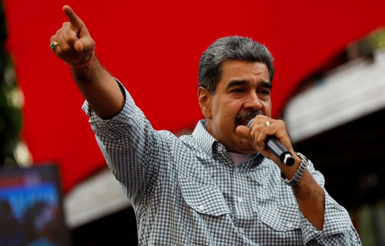Venezuelan President Nicolas Maduro delivers a speech during a rally to celebrate the results of last month's presidential election, in Caracas, Venezuela August 28, 2024. REUTERS/Fausto Torrealba